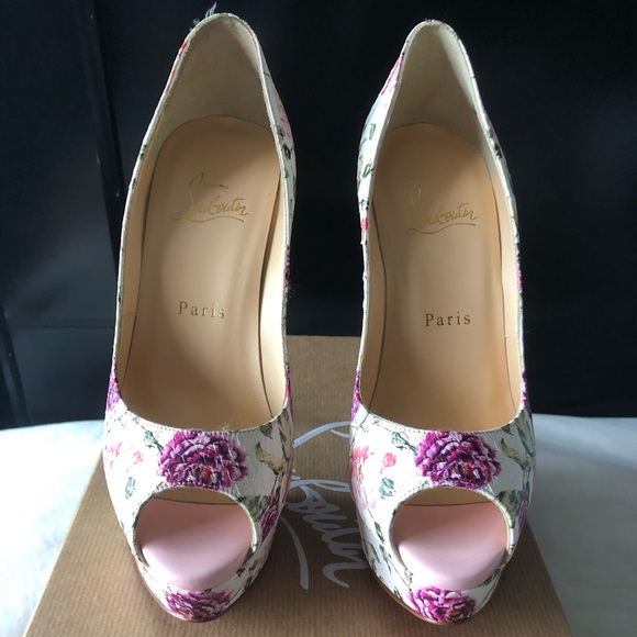 Christian Louboutin Shoes - ChristianLouboutinWhiteFloralWatersnakePlatform 37